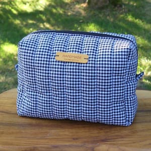 Quilted cotton zippered pouch, toiletry bag, makeup bag, travel bag, handmade in France