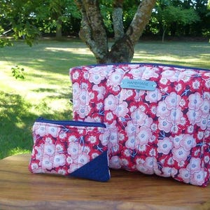 Large quilted pouch, toiletry bag, makeup bag, knitting project bag, travel pouch, handmade in France