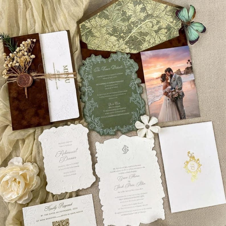 Forest Series Custom Wedding Invitations | Velvet Envelope | Gold Foil ...