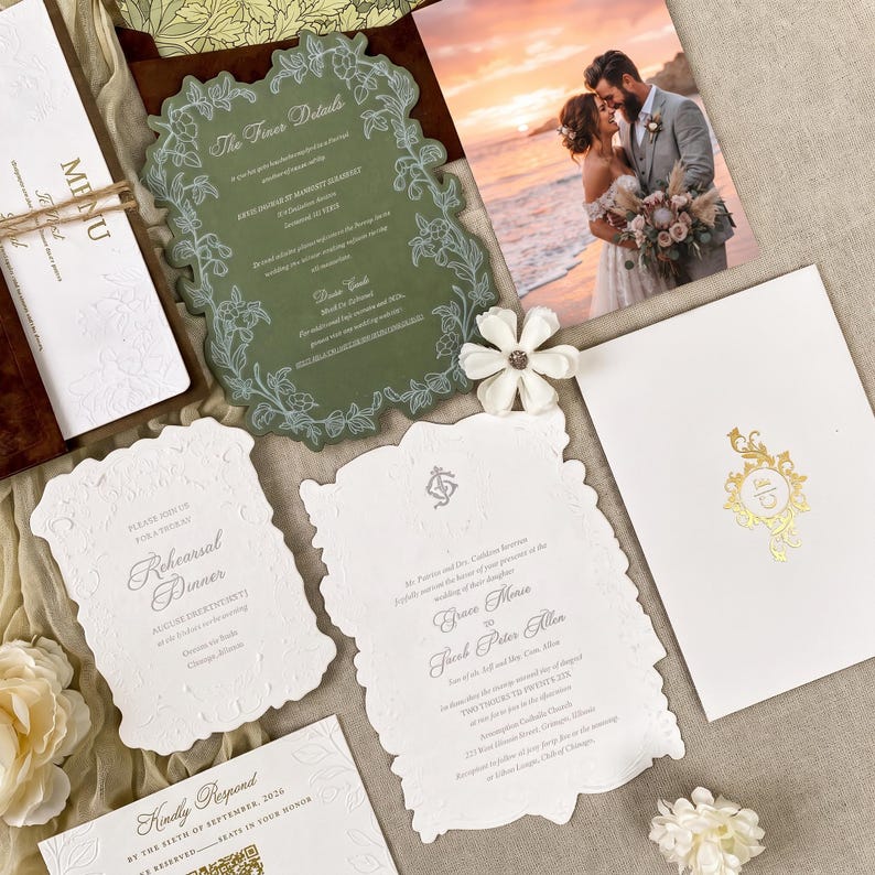 Forest Series Custom Wedding Invitations | Velvet Envelope | Gold Foil ...