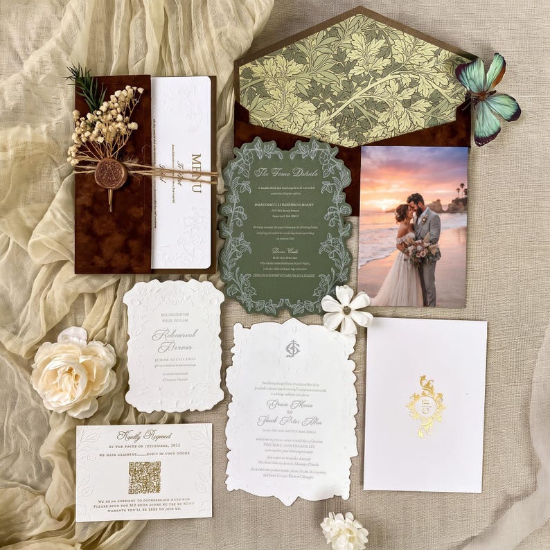 Forest Series Custom Wedding Invitations | Velvet Envelope | Gold Foil ...