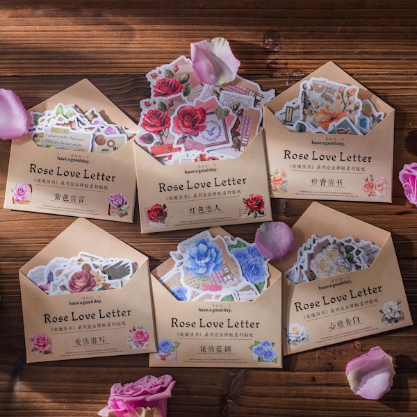 Rose Love Letter Vintage Floral Washi Stickers | Junk Journal Ephemera Botanical Deco