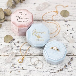 Velvet Ring Box, Octagon Ring Bearer Box, Personalized Wedding Ring Holder, Custom Proposal Box, Engagement Ring Case, Double Ring Box