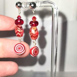 Boho Dangle Earrings: Red Czech Crystal, Glass & Ceramic Beads