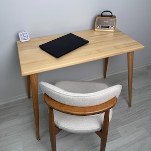 Natural Wood Dining Table, Handmade Home Office Desk, Mid Century Modern Laptop Desk, Natural Farmhouse Desk, Minimalist Secretary Desk