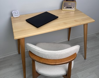 Handmade Natural Wood Dining Table: Mid-Century Modern Desk