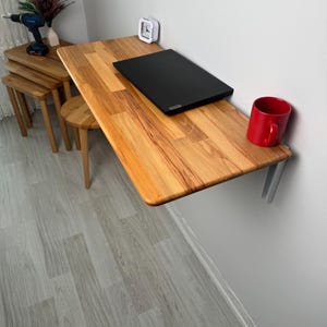 Wall Mounted Folding Table – Solid Wood Drop Leaf Table | Space Saving Desk for Kitchen, Balcony, Home Office, Murphy Desk image 8