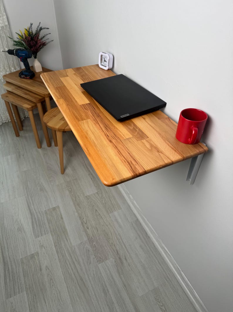 Wall Mounted Folding Table – Solid Wood Drop Leaf Table | Space Saving Desk for Kitchen, Balcony, Home Office, Murphy Desk image 8