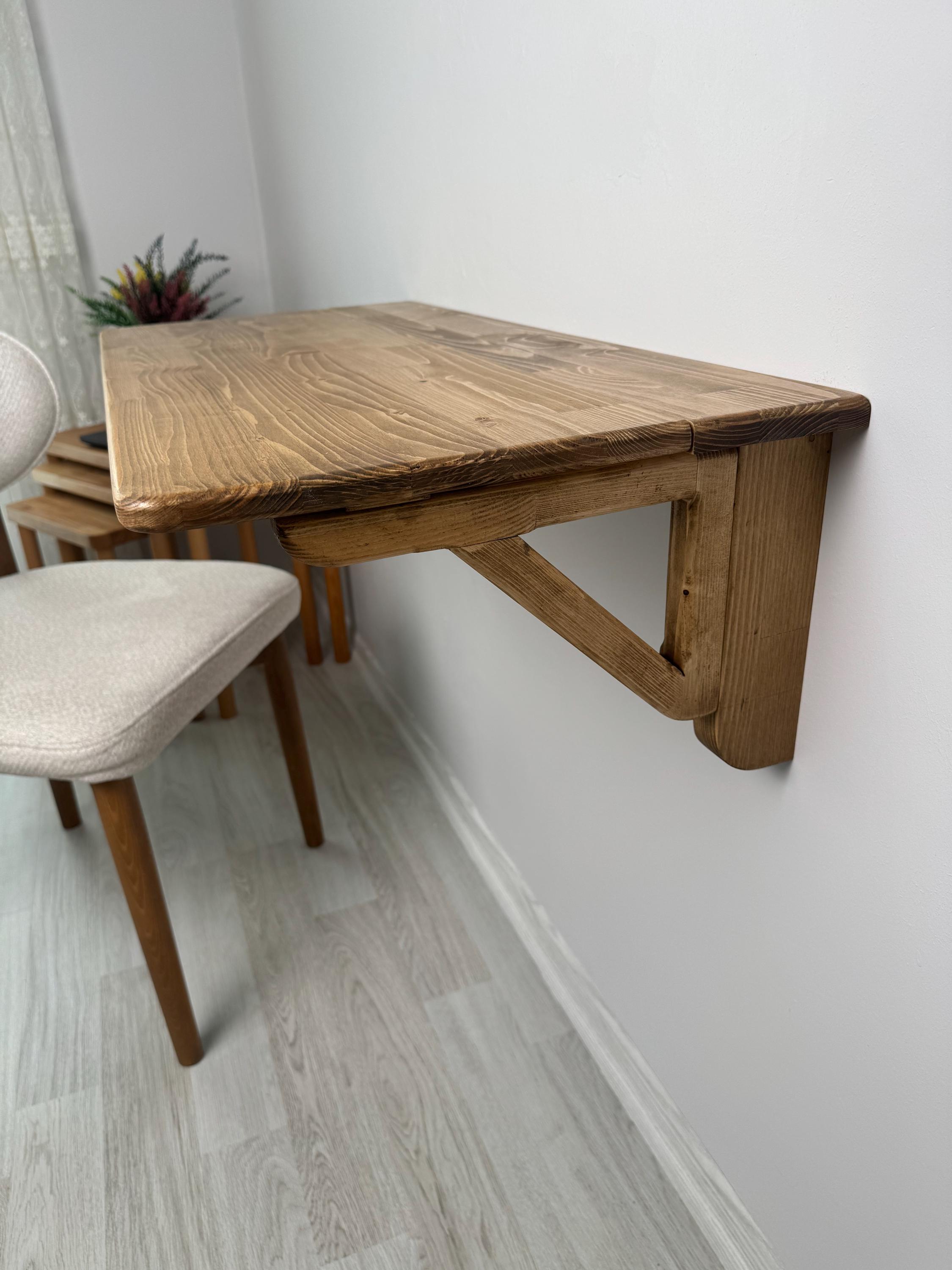 Wall Mounted Natural Wood Folding Table With Shelves, Space Saving ...