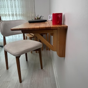 Handmade Natural Wood Wall Mounted Folding Table, Murphy Wall Table, Custom Size Option Folding Study Table, Folding Kitchen Table image 11