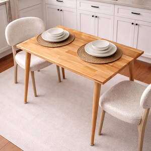 Handmade Beech Wood Dining Table, Minimalist Mid-Century Modern Desk