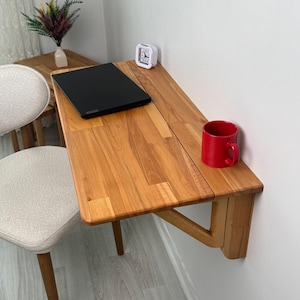 Handmade Natural Wood Wall Mounted Folding Table, Murphy Wall Table, Custom Size Option Folding Study Table, Folding Kitchen Table image 10