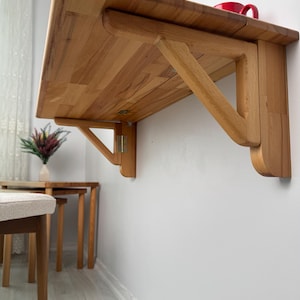 Handmade Natural Wood Wall Mounted Folding Table, Murphy Wall Table, Custom Size Option Folding Study Table, Folding Kitchen Table image 12