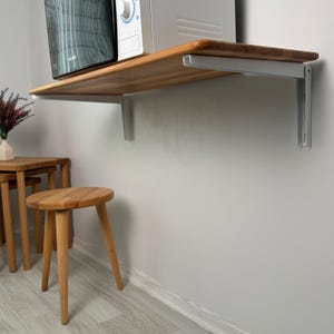 Wall Mounted Folding Table – Solid Wood Drop Leaf Table | Space Saving Desk for Kitchen, Balcony, Home Office, Murphy Desk image 15