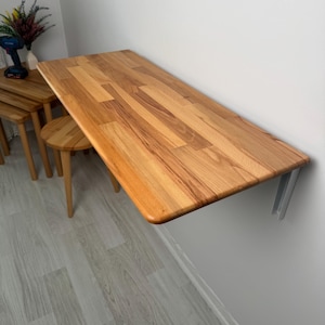 Wall Mounted Folding Table – Solid Wood Drop Leaf Table | Space Saving Desk for Kitchen, Balcony, Home Office, Murphy Desk image 13
