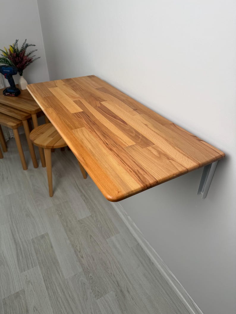 Wall Mounted Folding Table – Solid Wood Drop Leaf Table | Space Saving Desk for Kitchen, Balcony, Home Office, Murphy Desk image 13
