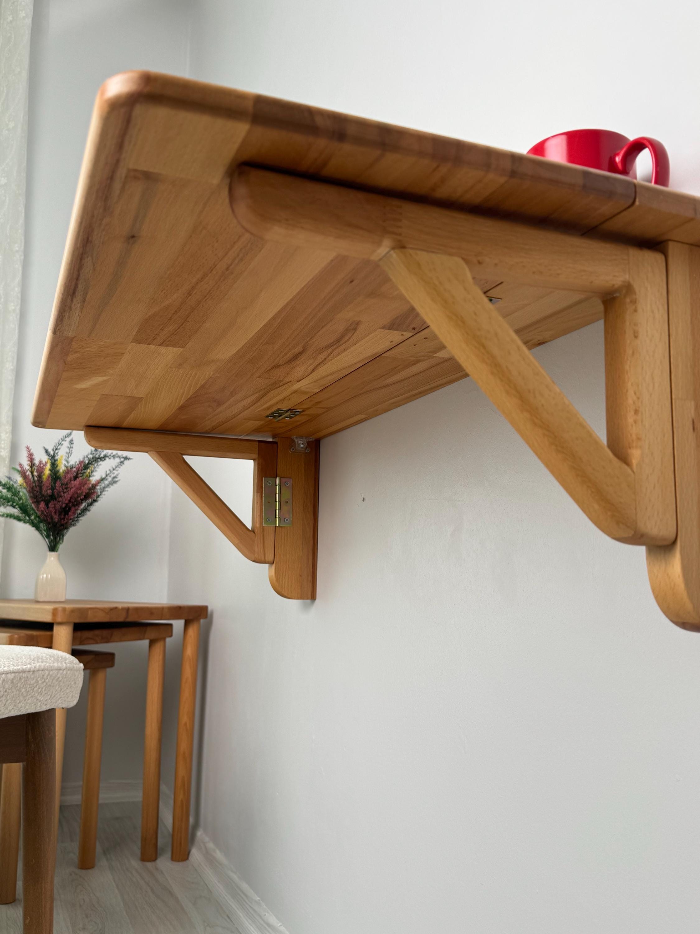 Handmade Natural Wood Wall Mounted Folding Table, Murphy Wall Table ...