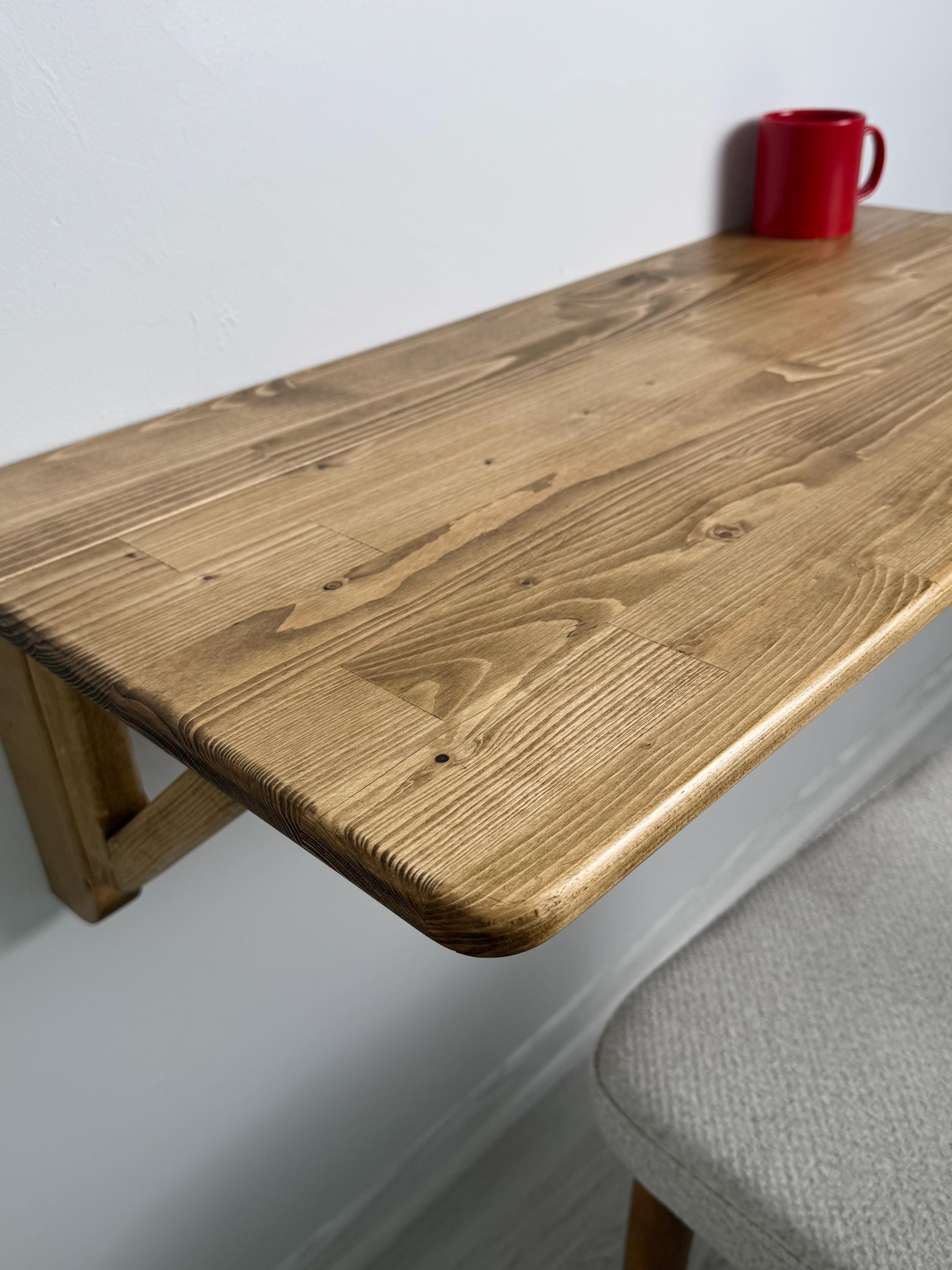 Wall Mounted Natural Wood Folding Table With Shelves, Space Saving ...
