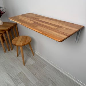 Wall Mounted Folding Table – Solid Wood Drop Leaf Table | Space Saving Desk for Kitchen, Balcony, Home Office, Murphy Desk image 14