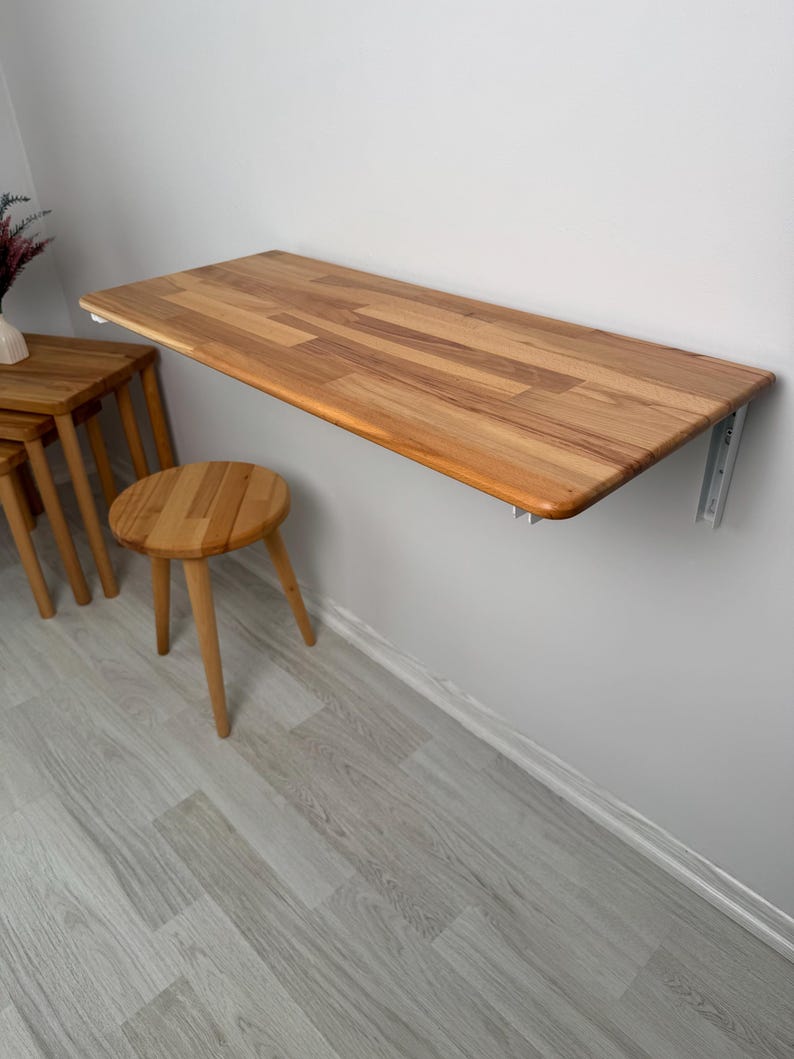 Wall Mounted Folding Table – Solid Wood Drop Leaf Table | Space Saving Desk for Kitchen, Balcony, Home Office, Murphy Desk image 14