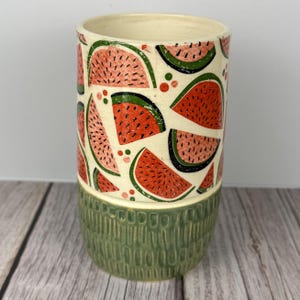 Watermelon Large Tumbler  – 24oz Handmade Pottery Handless Cup