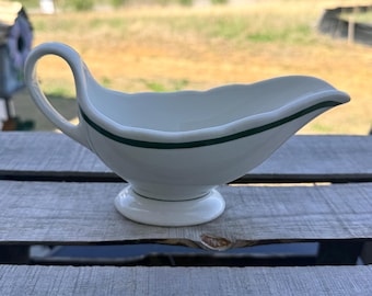 Vintage Restaurant Ware Gravy Boat with Green Stripe