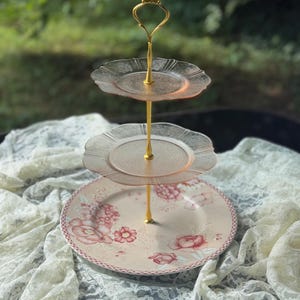 3 Tiered Serving Trays made from vintage plates (pink)