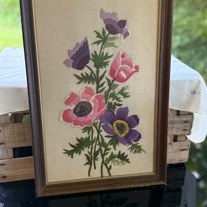 1970’s Floral Crewel/embroidered Art