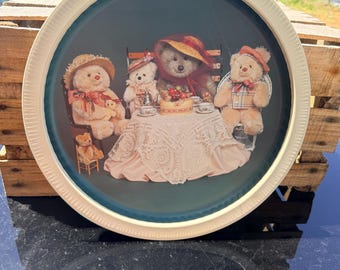 Vintage Teddy Bear Tin Serving Trays