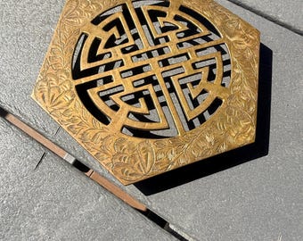 Vintage Brass Etched Trivet