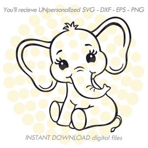Baby Elephant SVG, Cute Cartoon Elephant Line Art for Cricut, Elephant Outline Clipart, Nursery Animal Vector File, Printable Elephant PNG