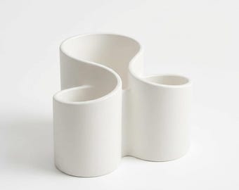 Handmade White Resin Makeup Brush Holder, 3 Slot Vanity Organizer, Minimalist Cosmetic Stand