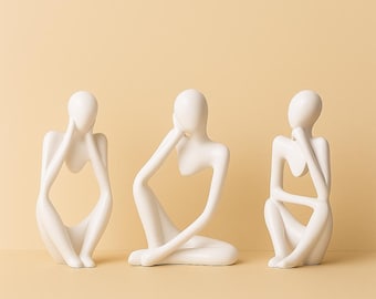 Abstract Thinker Statue Set of 3, Minimalist Nordic Sculpture, Modern Shelf Decor, Office Desk Decor, Bookshelf Figurine, Home Decor Gift