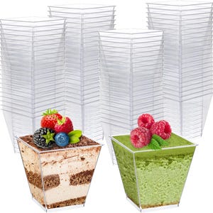 100 Pack 8 Oz Appetizer Cups, Charcuterie Cups, Mini Square Dessert Cups, Jello Cups, Pudding Cups, Parfait Fruit Cups Plastic Disposable