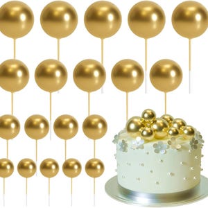 20 piezas de bolas para decorar tartas, mini globos, palitos dorados, palillos para tartas, bolas para tartas de graduación, bodas, cumpleaños.