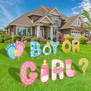 11 Pcs Gender Reveal Decorations Baby Shower Yard Signs with Stakes,Baby Gender Reveal Ideas Yard Letters Lawn Signs Boy or Girl Gender