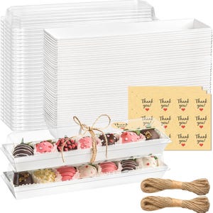 25 Pack Strawberry Boxes with Clear Lids, Disposable Macaron Boxes To Go Dessert Containers for Packaging Chocolate Covered Strawberries,
