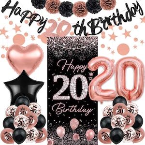 20. Geburtstag Dekorationen für Mädchen, TSVATE Rose Gold 20. Geburtstag Dekorationen, 20. Geburtstag Banner, 20. Geburtstag Hintergrund