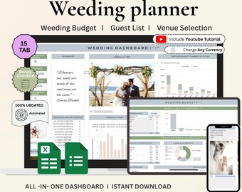 Wedding Planner Spreadsheet: Budget, Guest List, Timeline, Itinerary (Digital Download)