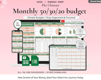 Monthly Budget Planner | 50 30 20, 70 20 10 Google Sheets Template (Digital Download)