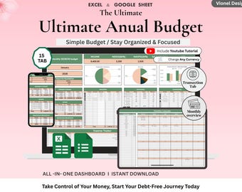 Ultimate Annual Budget Spreadsheet Excel Google Sheets Budget Template Monthly Budget Tracker Financial Planner Bill Tracker Debt Tracker