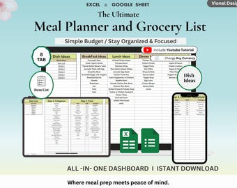 Plan Meals in Minutes! Weekly Meal Planner Google Sheets | Auto Grocery List, Family Meal Prep & Shopping Tracker Spreadsheet