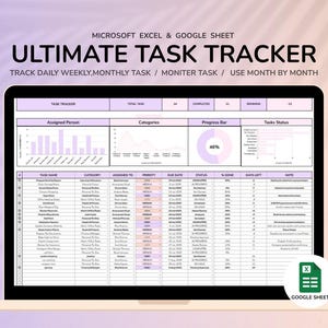 Task Tracker Spreadsheet Google Sheets Excel To Do List Template Daily Weekly Monthly Planner Productivity Organizer Digital Download