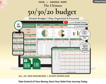 50/30/20 Budget Planner Spreadsheet | Monthly Budget, Paycheck & Weekly Budget Tracker | 70/20/10 Budget Template | Google Sheets l Excel
