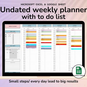 Undated Weekly Planner Google Sheets Digital To Do List and Task Organizer Habit and Goal Tracker Productivity Template