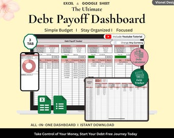 Debt Payoff Planner Spreadsheet | Google Sheets Debt Tracker | Loan & Credit Card Payoff Calculator | Financial Freedom Budget Template