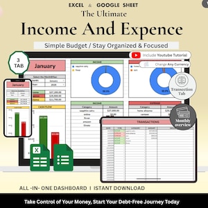 Monthly Budget Planner Google Sheets | Income & Expense Tracker | Personal Finance Spreadsheet | Money Management Template | Excel Budget