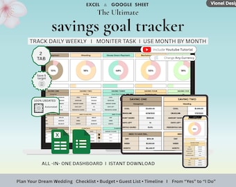 Savings Tracker Spreadsheet for Google Sheets | Budget Planner, Monthly Savings Goals & Expense Tracker | Finance Organizer