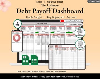 Debt Payoff Tracker Google Sheets | Simple Debt Free Planner | Loan & Credit Card Repayment Calculator | Financial Freedom Template
