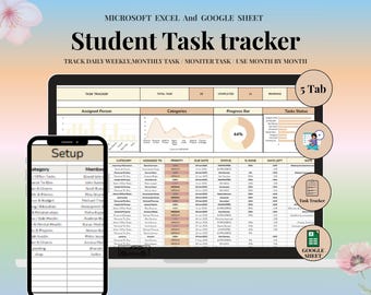 Student Task Tracker Google Sheets Planner | Assignments Homework Weekly Monthly Organizer for High School & College Students